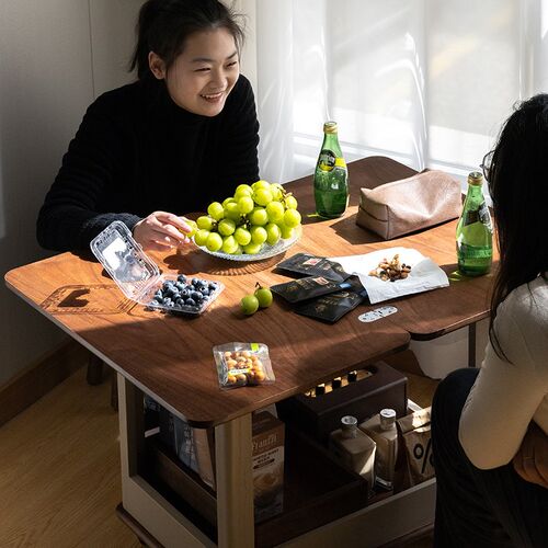 拾影木筑 黑胡桃木移动茶几小推车客厅多功能可折叠桌面沙发边几