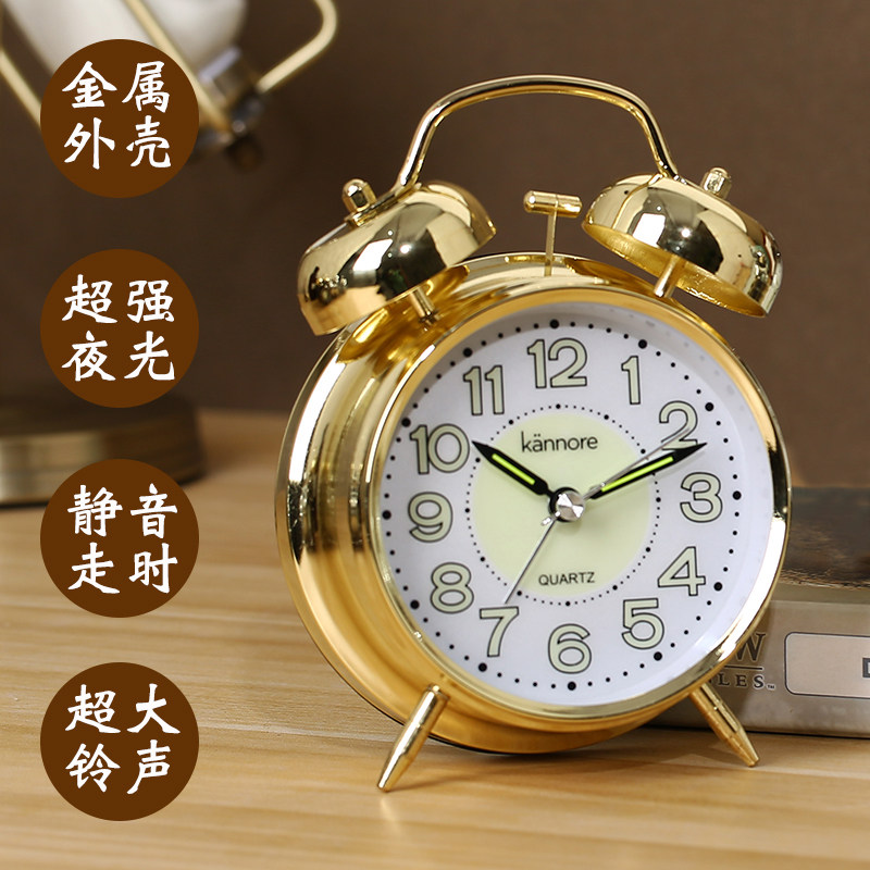 夜光闹钟表极简风床头静音超声打铃中小生用懒人起床
