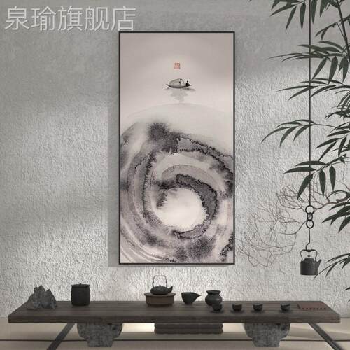 网红入现户玄尽装饰画新中式代关墨画客风厅餐厅中国走廊头竖版