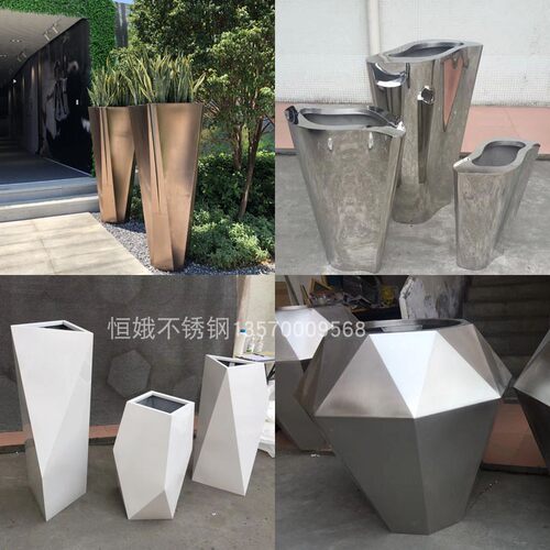 花瓶 方形花钵 金属花器 拉丝香槟金金花盆