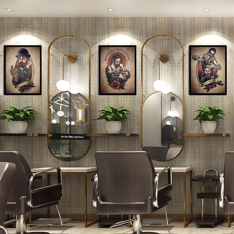 覆古男士油头发理发店画网红美发店壁画海报挂画墙画