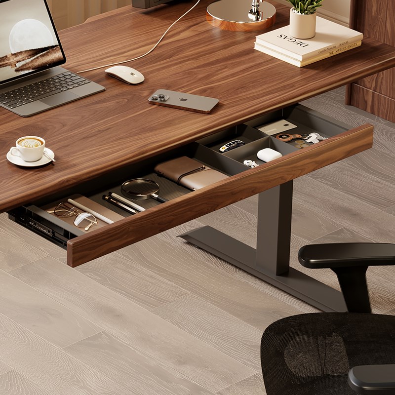 名造黑胡桃木桌下抽屉收纳办公电脑桌配件书桌升降桌实木分隔抽屉