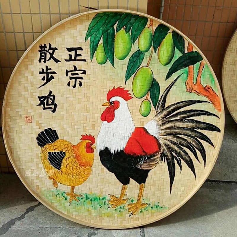 竹编手绘簸箕画装饰品酒文化挂饰圆米筛墙饰农村墙壁挂农家乐挂画图片