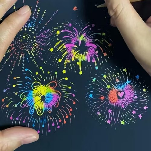 【下单立减50】儿童刮刮画彩绘套装送竹签模板尺刮刮乐绘画玩具