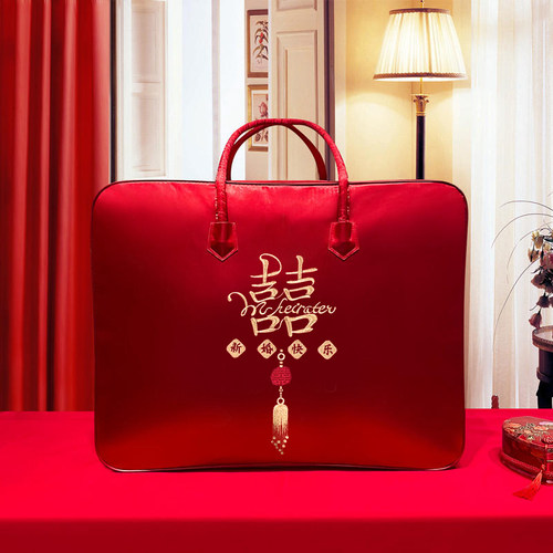 结婚陪嫁被子收纳袋棉被喜被收纳袋婚庆四件套包装袋大红色手提袋