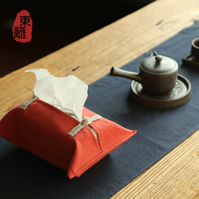东篱茶艺纸巾袋 手工棉麻复古纸巾包收纳袋 车载布艺纸纸巾盒