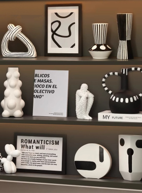 客厅艺术高档新房家居软装黑白陶瓷瓶现代抽象酒柜装饰品