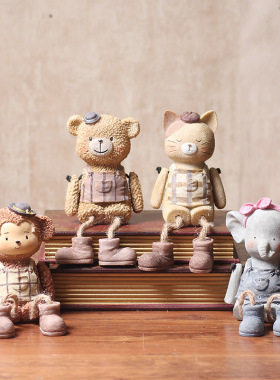 家居房间装饰品小树脂吊脚娃娃创意卧室电视柜搁板