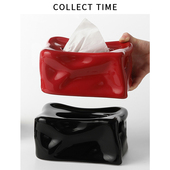 创意红色纸巾盒家用客厅茶几陶瓷抽纸盒黑色纸抽盒餐桌餐巾纸盒子