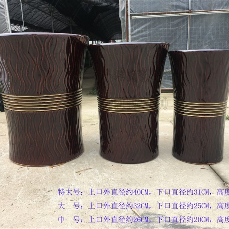 咖啡色树皮纹散尾葵绿萝琴叶榕盆发财树盆栽高筒陶瓷大花盆