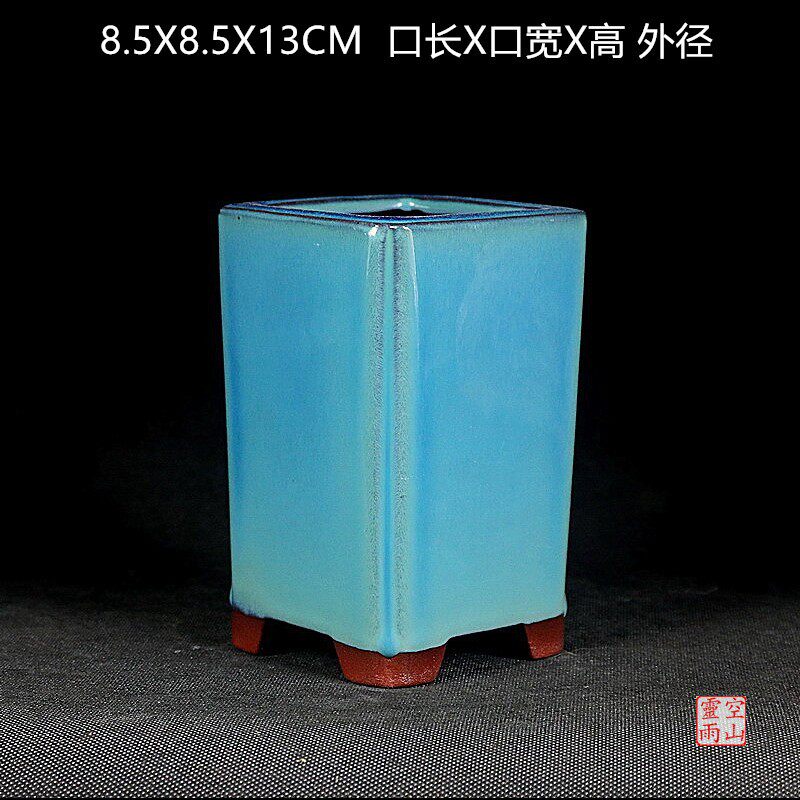 外销精品 色釉花盆 菖蒲多肉悬崖盆景宜兴紫砂四方签筒绿釉
