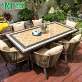 远茂户外铸铝瓷砖桌子室外庭院花园休闲藤编藤椅外摆阳台桌椅组合
