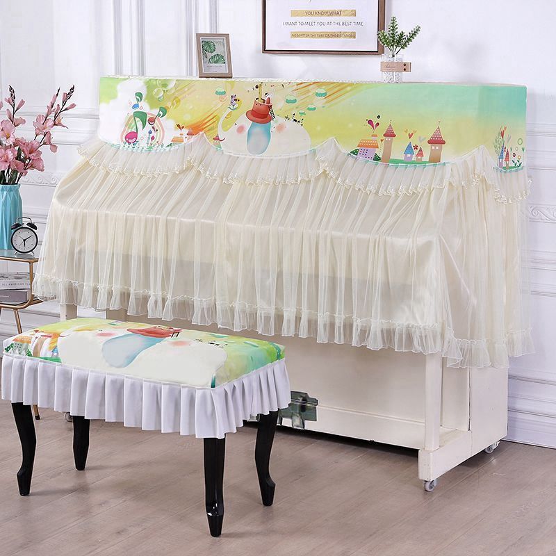 卡通钢琴防尘罩蕾丝钢琴罩加内衬不透色中开钢琴琴罩电钢琴罩全罩