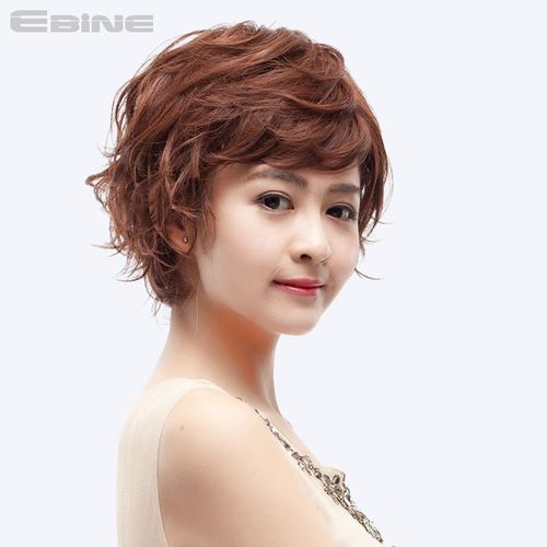 假发女短发 斜刘海短卷发 梨花烫短发型 中年妈妈假发套 逼真发丝