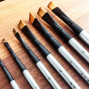 龙吟斋787斜行尼龙毛水彩水粉丙烯画笔明小花老师风景套装斜峰笔