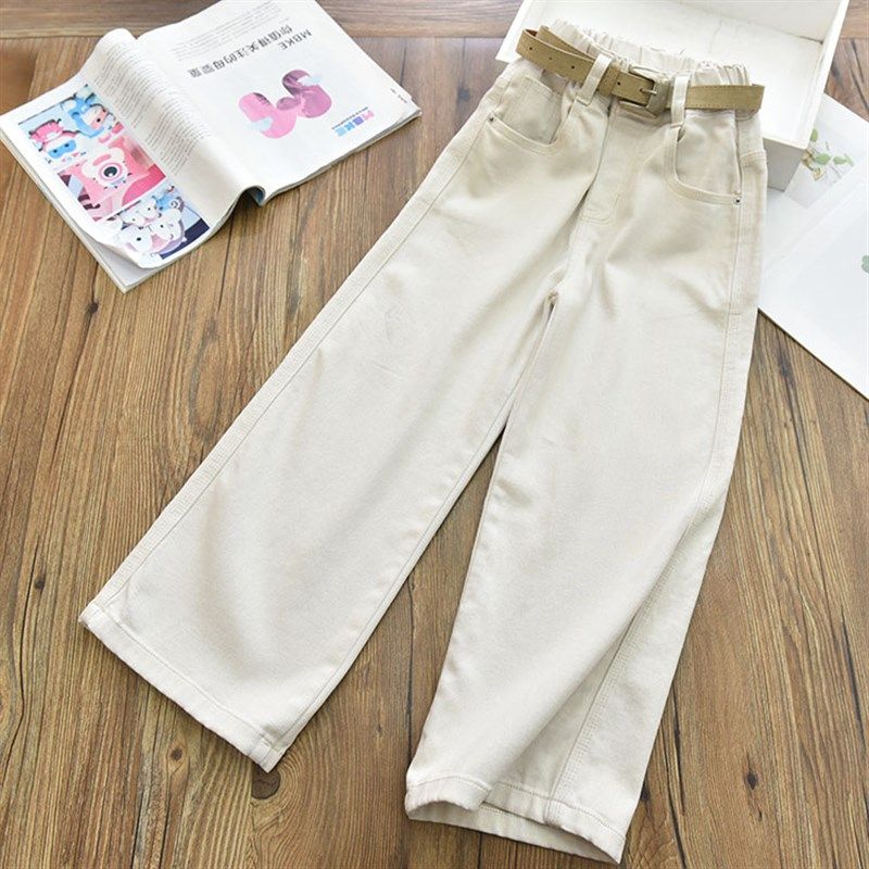 哈比诺女童洋气原白色牛仔直筒裤中大儿童休闲百搭阔腿裤2025春