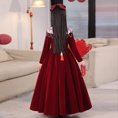 女童高端礼服裙秋冬季轻奢小众生日公主裙儿童小主持人钢琴演出服