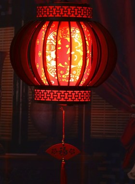 2022新年红灯笼旋转仿古福字中式阳台大门乔迁宫灯吊灯走马灯装饰