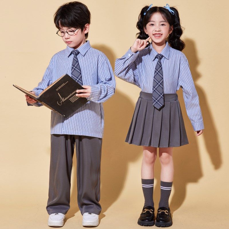 儿童学院风衬衫演出服幼儿园秋季园服男女童元旦大合唱百褶裙套装