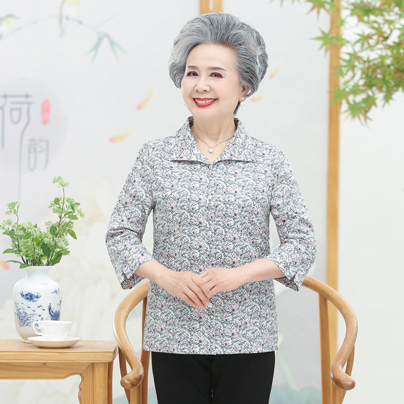 中老年人春装女装纯棉长袖衬衫奶奶夏装老人妈妈上衣外套春秋衬衣