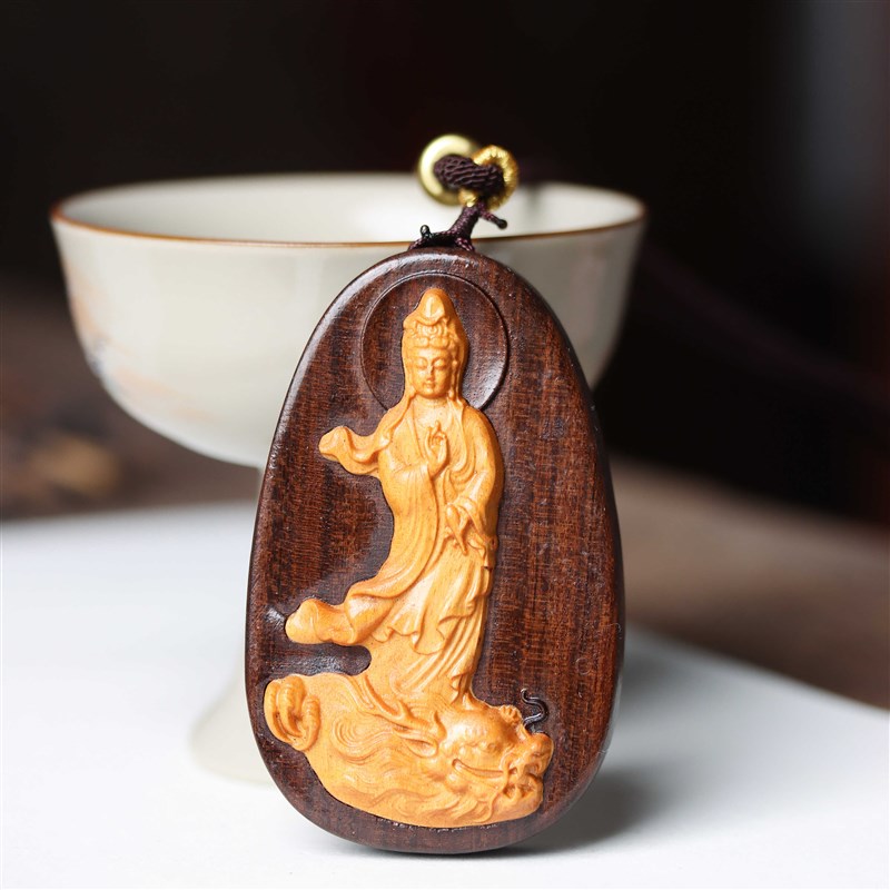 沉香木御龙观音项链情侣吊坠观音菩萨佛牌车挂件雕刻手把件无事牌