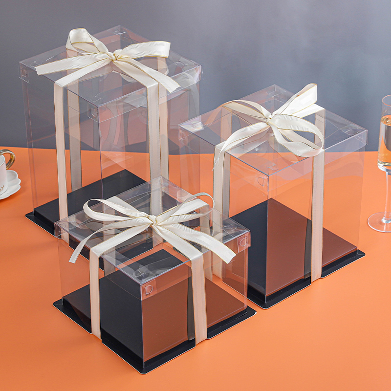 透明黑底蛋糕盒寸6寸8寸10寸12寸14寸单层双层加超高蛋糕盒包装盒