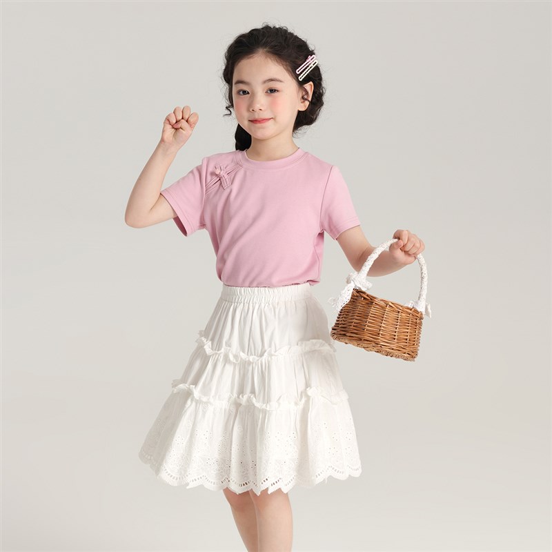 沫沫童装夏装女童夏季打底衫2024新款儿童新中式T恤短袖上衣国风