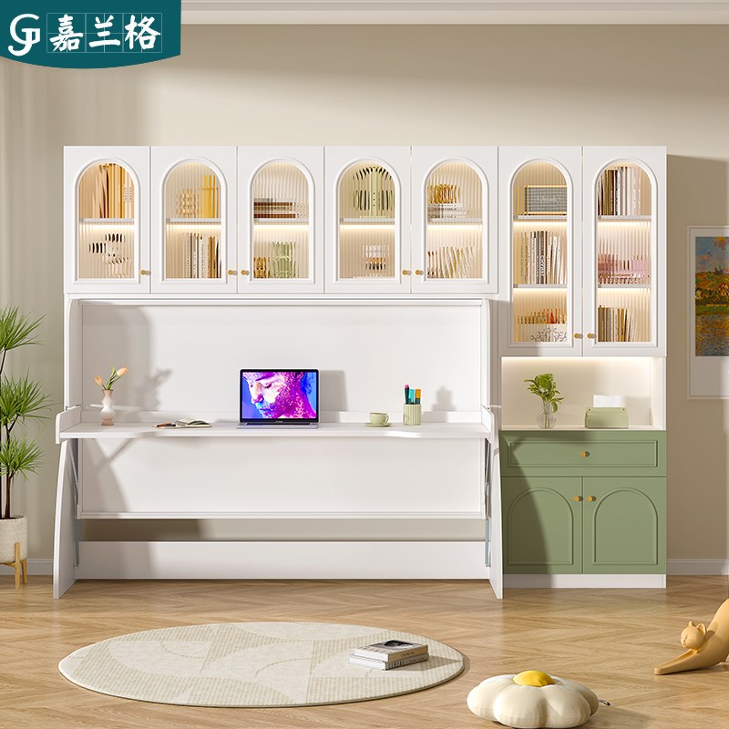 侧翻隐形床书桌书柜一体家用书房折叠床书桌柜组合单人床9CH33