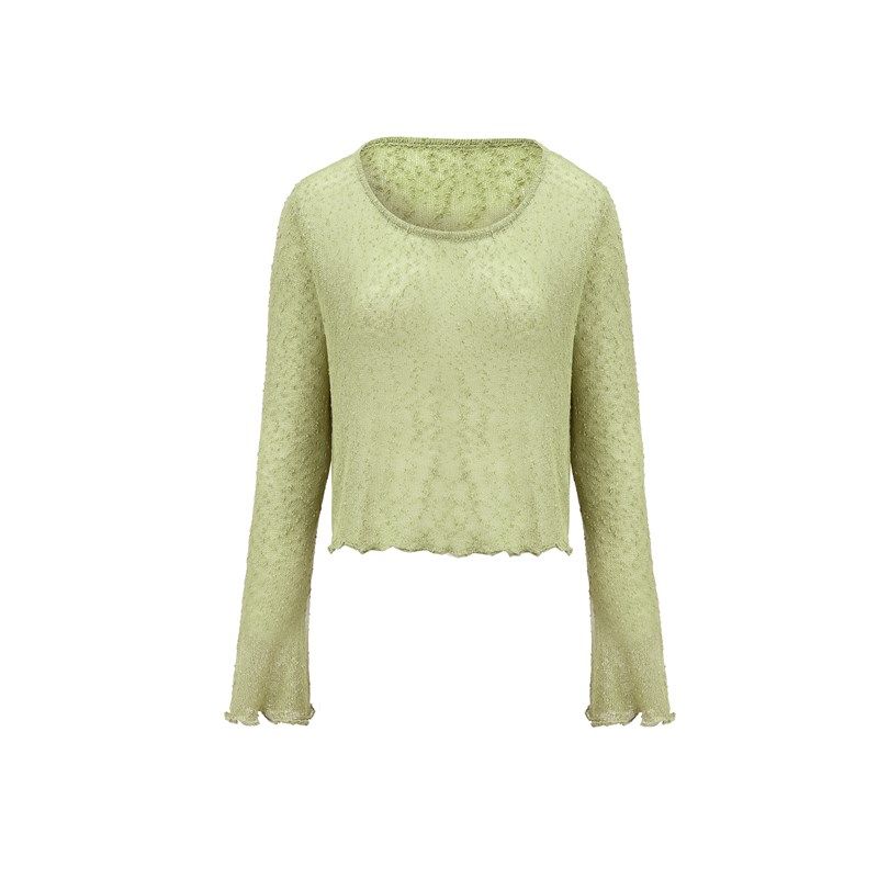 结子纱肌理镂空针织衫/背心 精致波纹密拷 优雅喇叭袖 一字领圆领,女装/女士精品,毛针织衫,淘宝优惠券,粉丝福利购,淘宝优惠卷