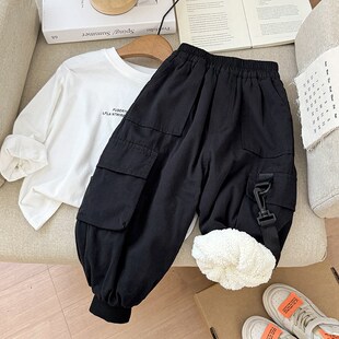 男童冬季羊驼绒裤子2024新款儿童加绒加厚工装裤男孩长裤宝宝冬装