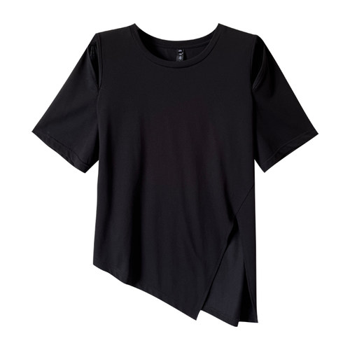 露肩开叉T恤加大码女装2023年夏装新款胖mm宽松显瘦棉质短袖上衣