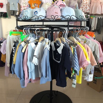 童装服装店中岛货架展示架落地圆形旋转挂衣架铁艺圆盘女装陈列架