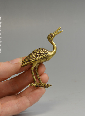 中式黄铜小茶宠茶玩仙鹤铜香插线香座桌面迷你小铜器摆件小玩意