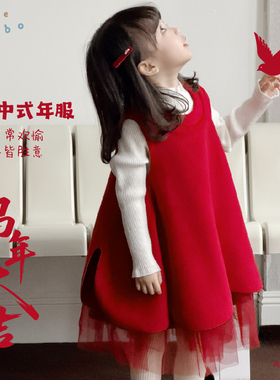 31902【新年圣诞款】bi8bo2025女童连衣裙拜年服冬季韩版加绒保暖