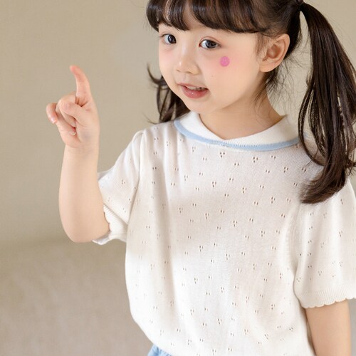 36226 bi8bo2026夏季新款女童休闲韩版可爱透气凉感洞洞上衣T恤