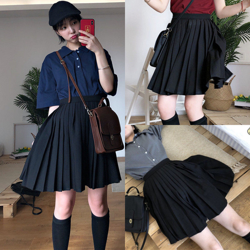 胖mm显瘦百褶中裙女韩版学院风JK制服防走光大码a字日系半身裙蓬