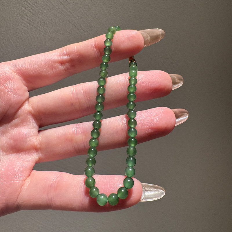 晴曛 翡翠阳绿手串链颜色真实自然绿翡翠手链女款碧玉手链