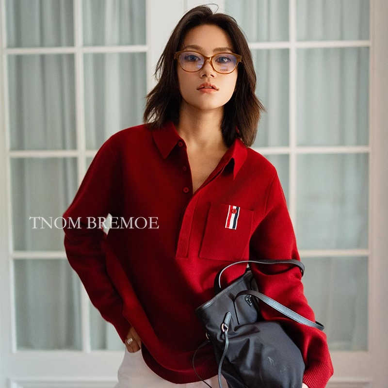 [TNOMBREMOE]酒红色针织衫开衫