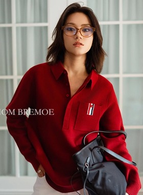 [TNOM BREMOE]  酒红色设计感针织衫毛衣开衫女本命年时尚上衣男