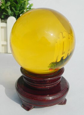 透明金黄色水晶风水球招财镇宅客厅玄关电视柜办公桌家居装饰摆件