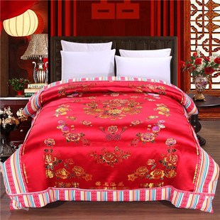 绸缎被套老式婚庆被面被里一体2.0*2.3米一圈拉链可脱卸结婚被套