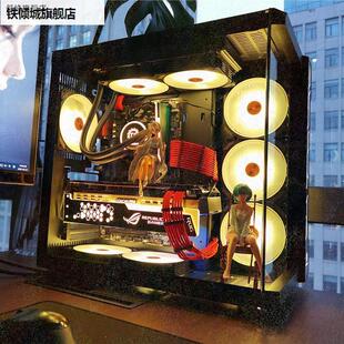 新款罗宾海景房机箱无隔断全景双玻璃水冷台式机可右侧透