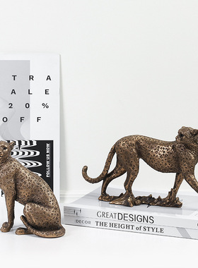 现代简约创意金钱豹子树脂摆件客厅办公室桌面艺术摆饰工艺品