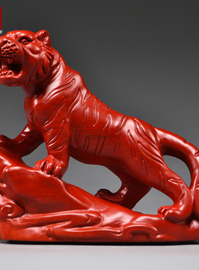 红色木雕老虎摆件实木质上山虎生肖工艺品家居办公桌面装饰工艺品