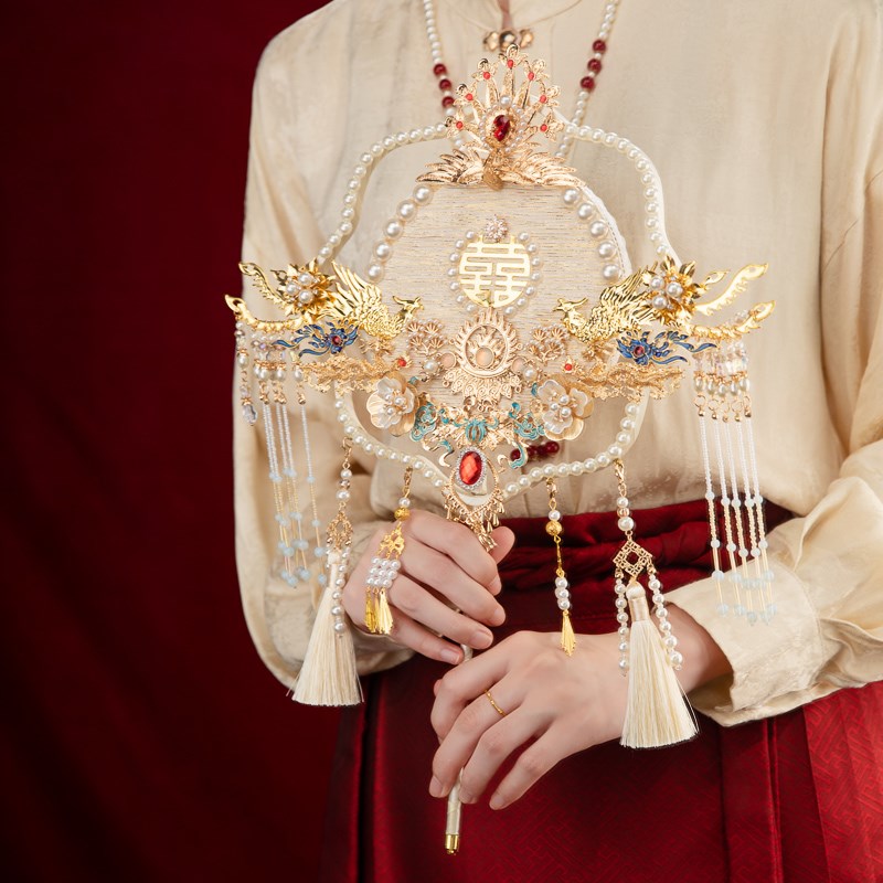 团扇结婚新娘diy材料包手工中式婚礼高级秀禾服喜扇古风出嫁成品