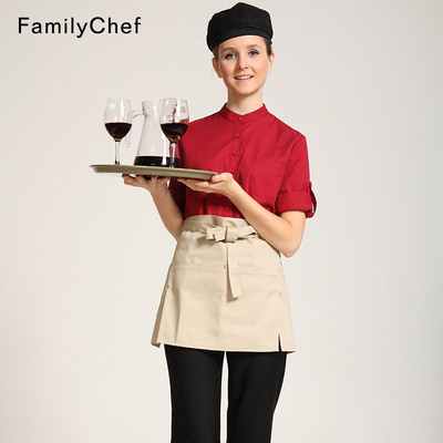 餐厅围裙男女半身短款纯色围裙双开叉围腰厨师工作服咖啡店奶茶店