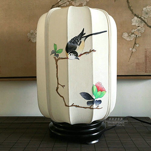 创意中式蚕丝手绘花鸟婚庆卧室台灯电脑伴侣灯床头灯客厅灯书房灯