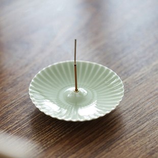 宋韵青瓷线条香插沉香檀香线香中式 手工宋青香座底座托盘家用摆件