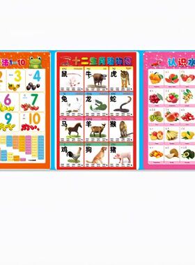 12生肖图片宝宝认知挂图儿童早教无声挂图0-3岁婴幼儿启蒙识字图