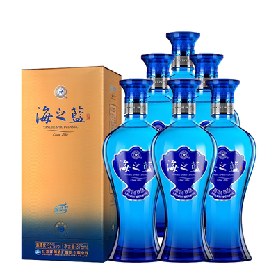 【官方正品】洋河海之蓝52度375ml*6瓶整箱绵柔型浓香白酒-2018版